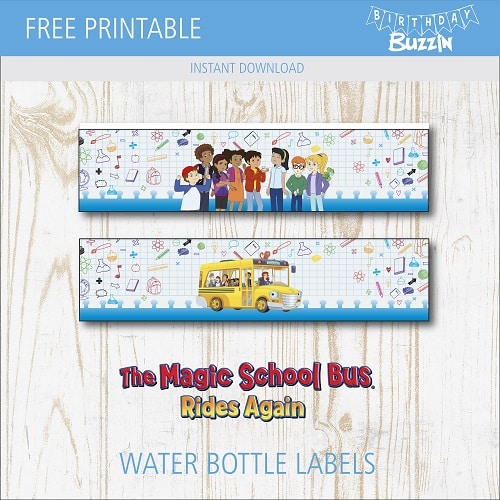 Free Printable Magic School Bus Water bottle labels