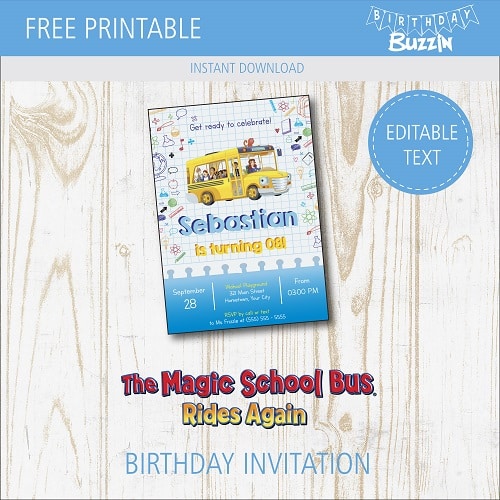 Free Printable Magic School Bus party Invitations