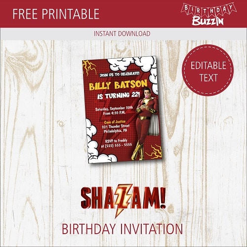 Free Printable Shazam Birthday Party Invitations