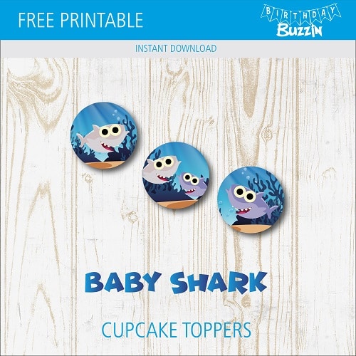 Free printable Baby Shark Cupcake Toppers