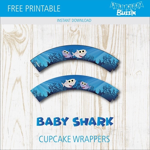 Free printable Baby Shark Cupcake Wrappers
