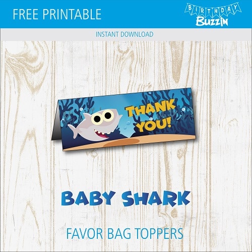 Free printable Baby Shark Favor Bag Toppers