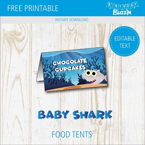 Free printable Baby Shark Food tents
