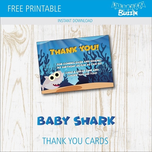 Free printable Baby Shark Thank You Card