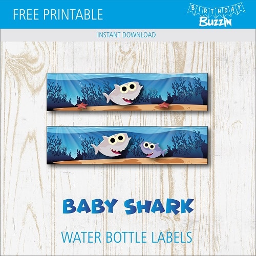 Free printable Baby Shark Water bottle labels