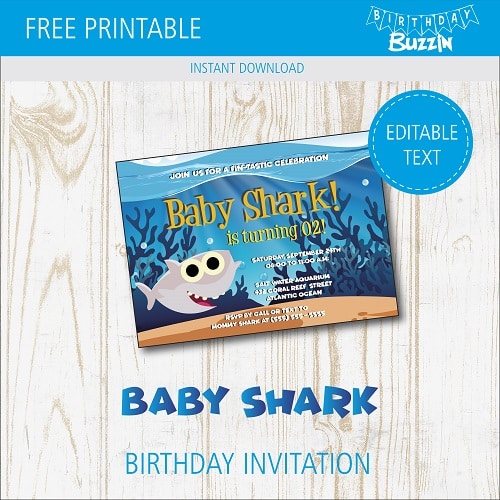 Free printable Baby Shark birthday party Invitation