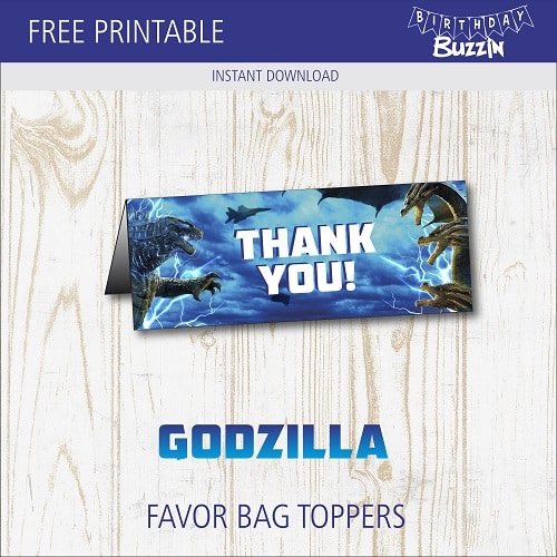 Free printable Godzilla Favor Bag Toppers
