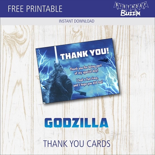 Free printable Godzilla Thank You Cards