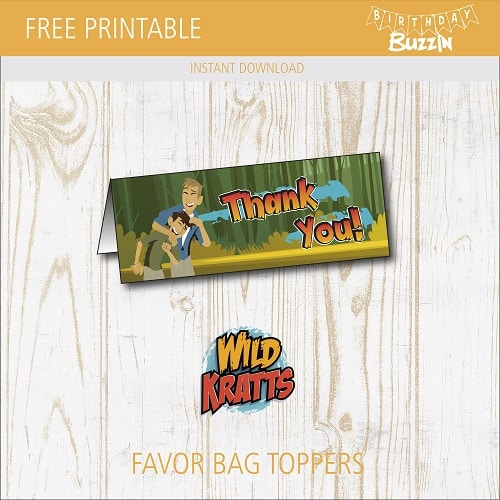 Free printable Wild Kratts Favor Bag Toppers