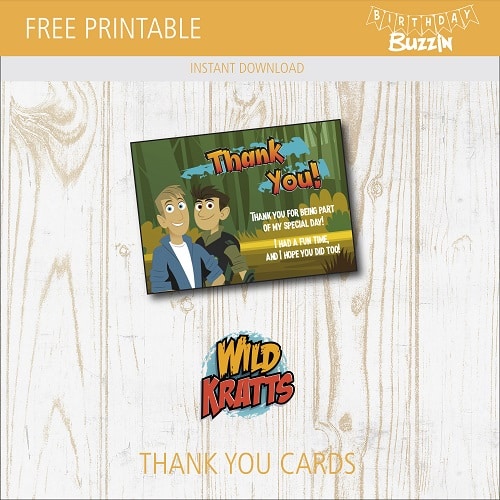 Free printable Wild Kratts Thank You Cards