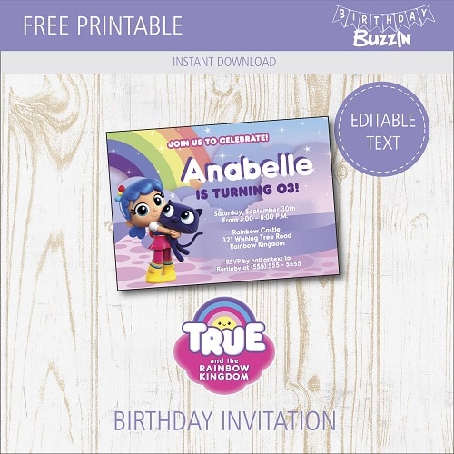 Free Printable True and rainbow kingdom birthday party Invitations