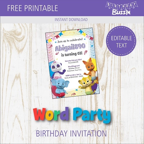 Free Printable Word Party Birthday Party Invitations