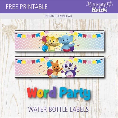 Free Printable Word Party Water bottle labels