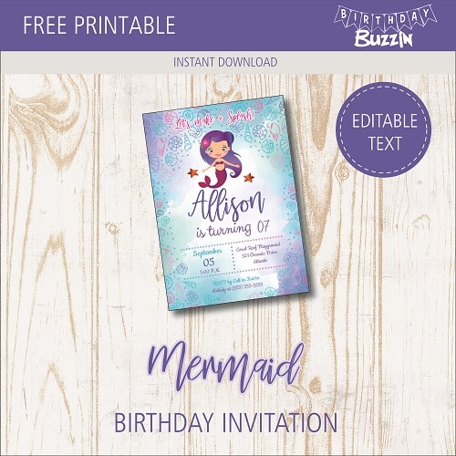 Free Printable Mermaid Birthday Party Invitations