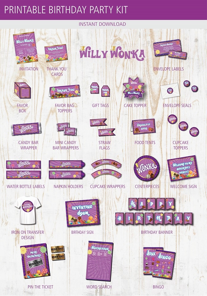 Printable Willy Wonka Birthday party Kit