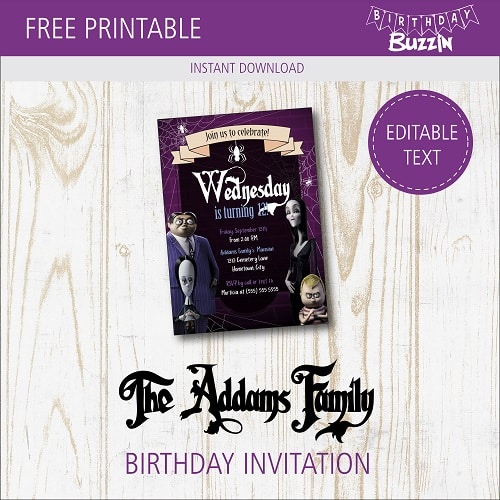 Free Printable Addams Family Birthday Party Invitations