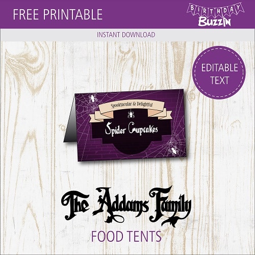 Free Printable Addams Family Food tents