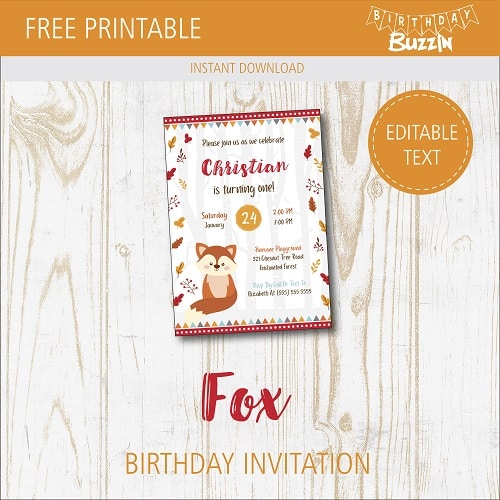 Free Printable Fox Birthday Party Invitations Birthday Buzzin