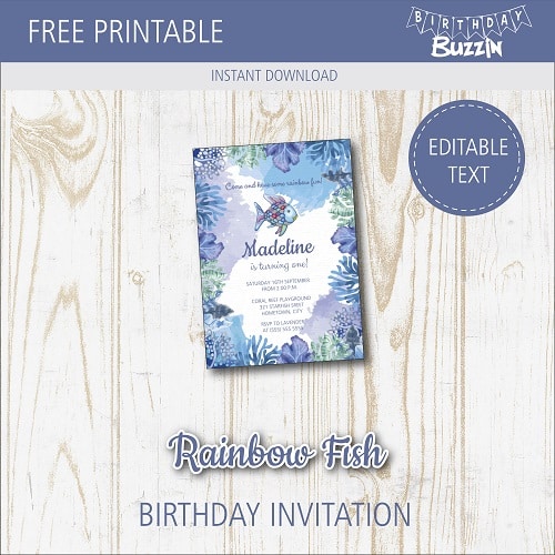 Free Printable The Rainbow Fish Birthday Party Invitations