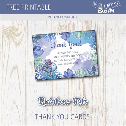 Free Printable The Rainbow Fish Thank You Cards