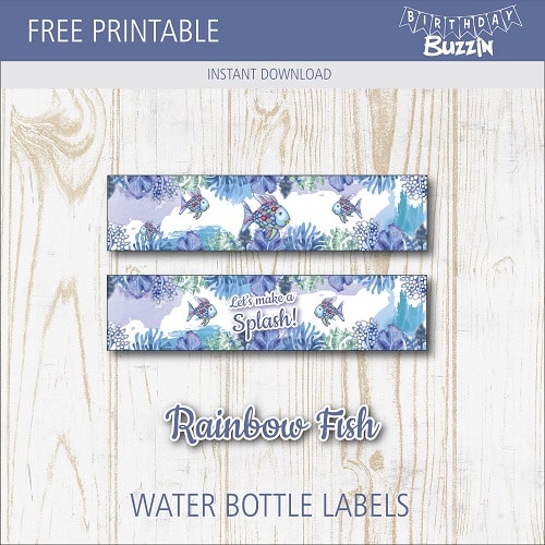 Free Printable The Rainbow Fish Water bottle labels