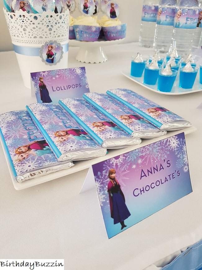 Frozen themed birthday party favors - chocolate bars
