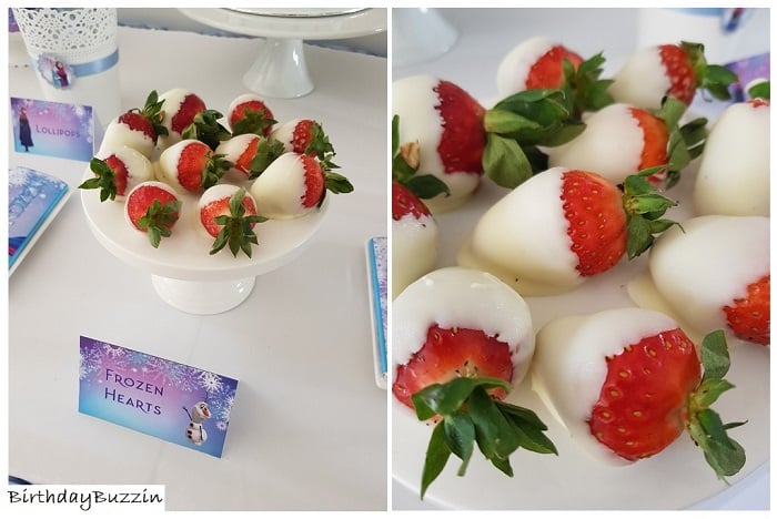 Frozen themed birthday party food ideas - Frozen heart strawberries
