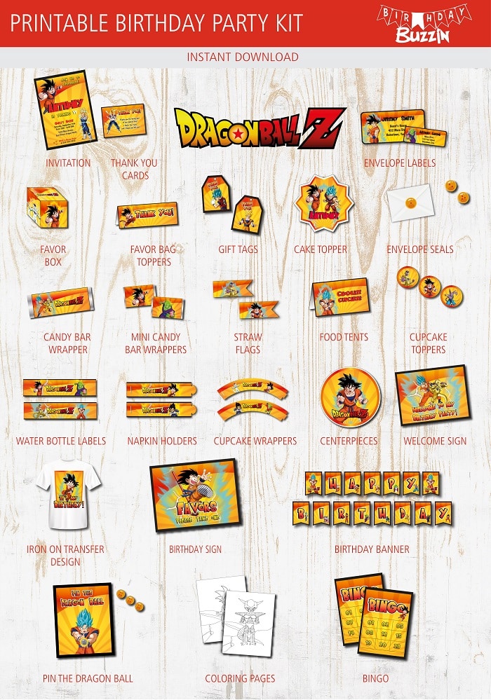 Dragon Ball Z Birthday Party Printable Kit Birthday Buzzin