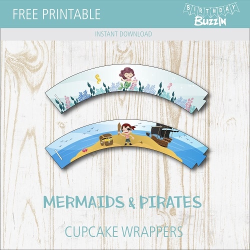 Free Printable Mermaids and Pirates Cupcake Wrappers