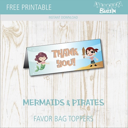 Free Printable Mermaids and Pirates Favor Bag Toppers