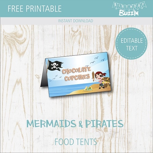 Free Printable Mermaids and Pirates Food tents