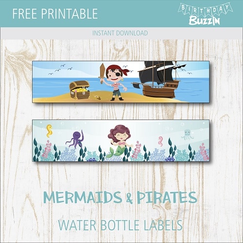 Free Printable Mermaids and Pirates Water bottle labels
