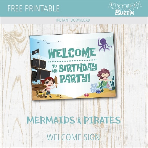 Free Printable Mermaids and Pirates Welcome Sign
