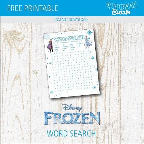 Free printable Frozen 2 Word Search Game