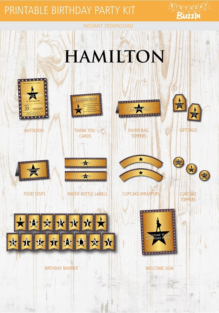 hamilton birthday party printable kit birthday buzzin