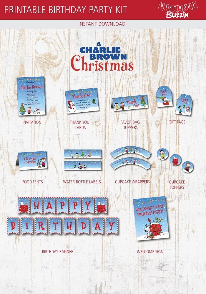 Charlie Brown Christmas Birthday Party printable Kit