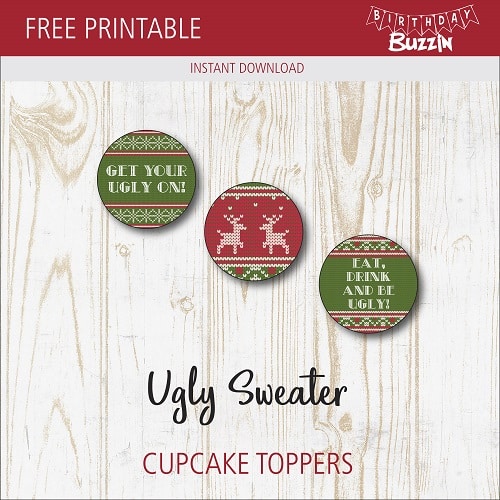 Free Printable Ugly Christmas Sweater Cupcake Toppers