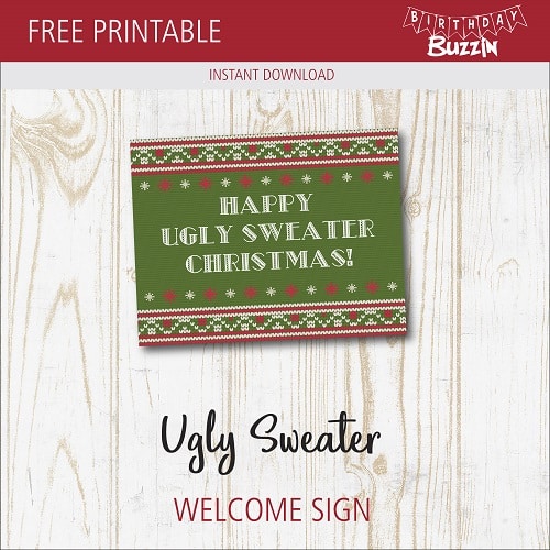 Free printable Ugly Sweater Christmas Party Sign