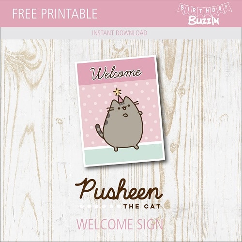 Free printable Pusheen Cat Welcome Sign