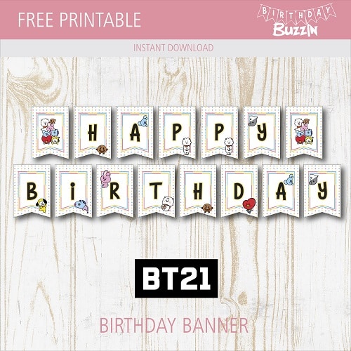 Free printable BT21 Birthday Banner