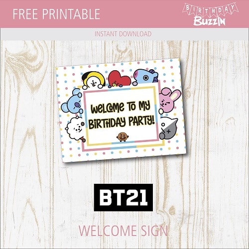 Free printable BT21 Welcome Sign