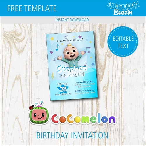 Free printable Cocomelon Birthday Party Invitations