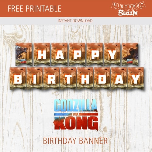 Free Printable Godzilla vs Kong Birthday Banner