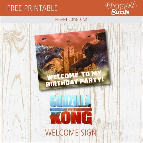 Free Printable Godzilla vs Kong Welcome Sign
