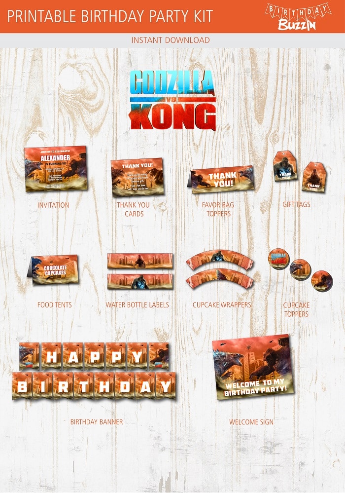 Godzilla vs King Kong Birthday Party Printable Kit