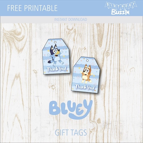 Bluey Blue  Printable Water Bottle Favour Labels Template – Black