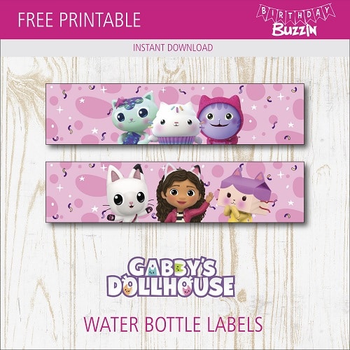 Free Printable Gabby's Dollhouse Water bottle label