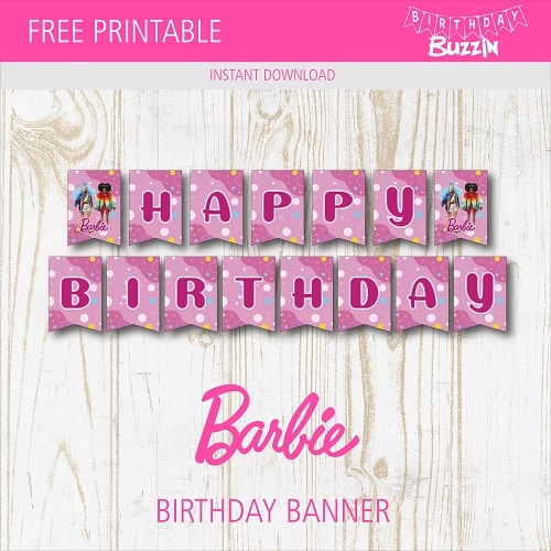 Free printable Barbie Birthday Banner