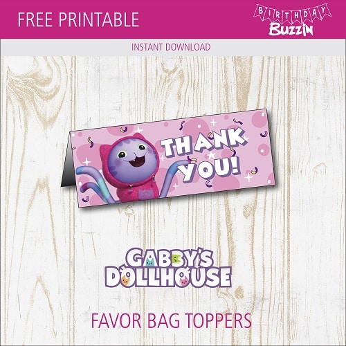 Free Printable Gabby's Dollhouse Favor Bag Toppers