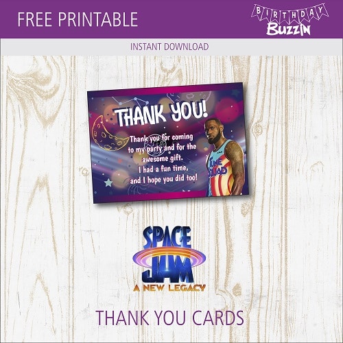 Free Printable Space Jam 2 Thank You Cards